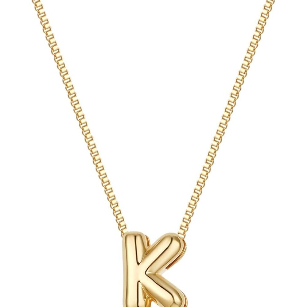 Bubble Gold Initial Necklaces Dainty Letter Necklace 14k Gold Plated Cute Name C